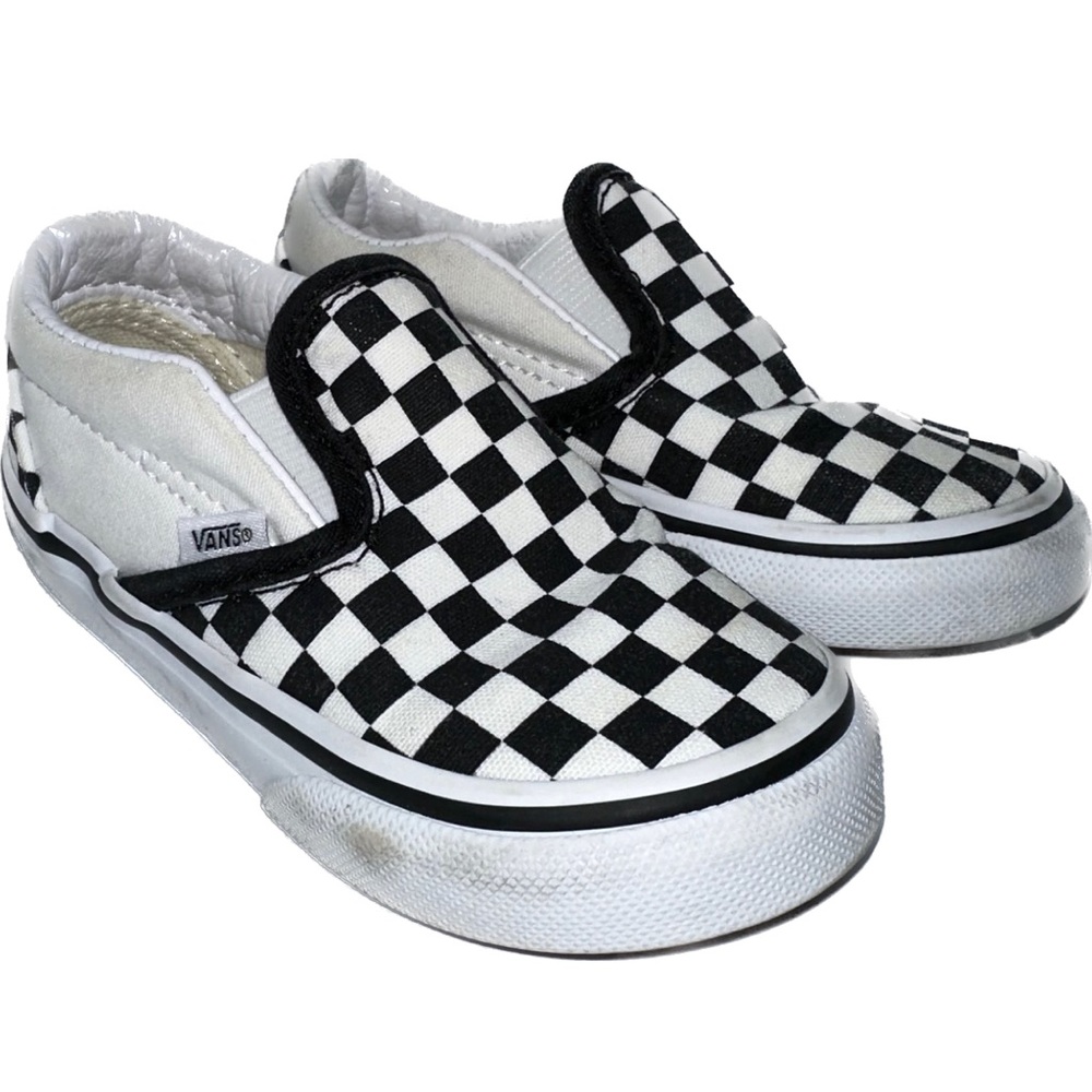 Vans Toddler Checkerboard Slip On Sneakers - Black & White, 7T